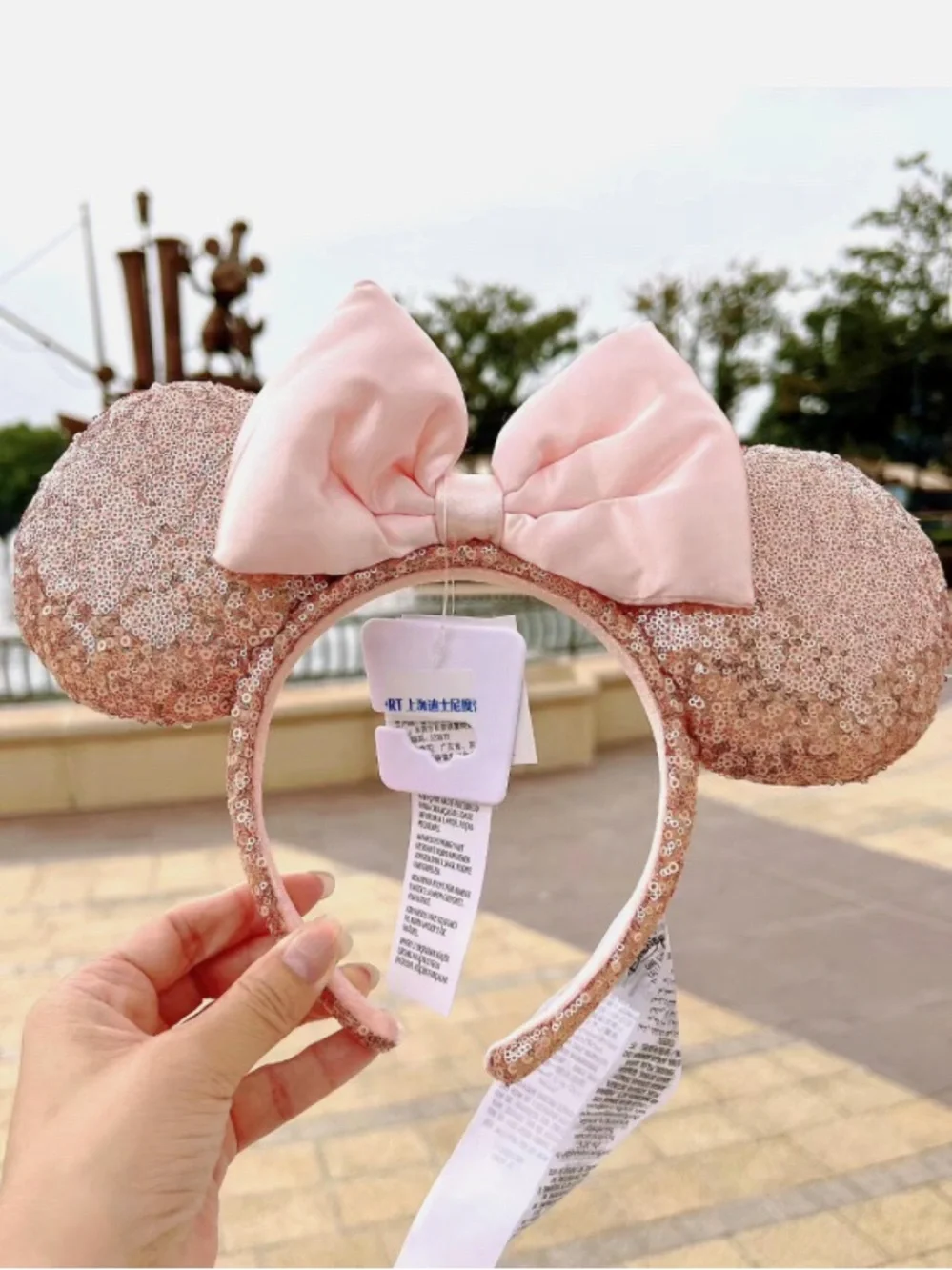 Disney Pink Sequin Minnie Ear Headband with Satin Bow